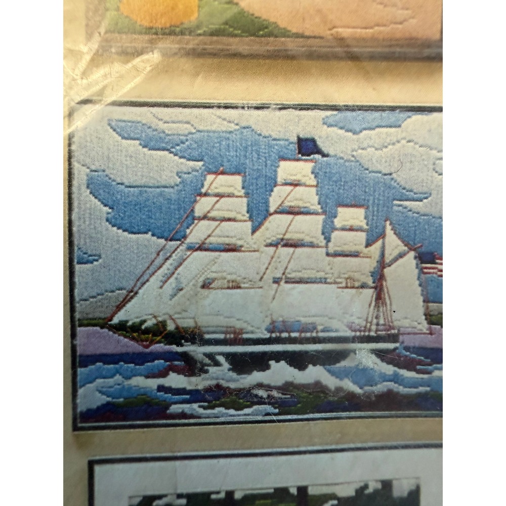 VTG Schooner Longstitch Needlepoint Kit 5901 Blue White Nautical Coastal Decor